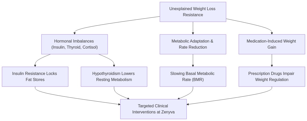 Medical Reasons for Inability to Lose Weight Flowchart - Hormonal, Metabolic, and Medication Factors